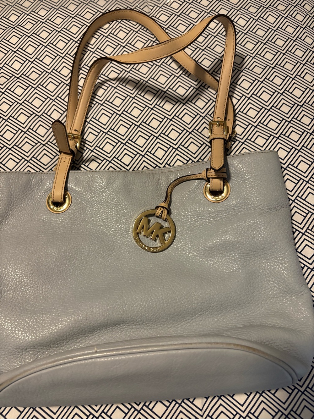 Michael Kors Pale Blue Leather Tote with Tan Straps